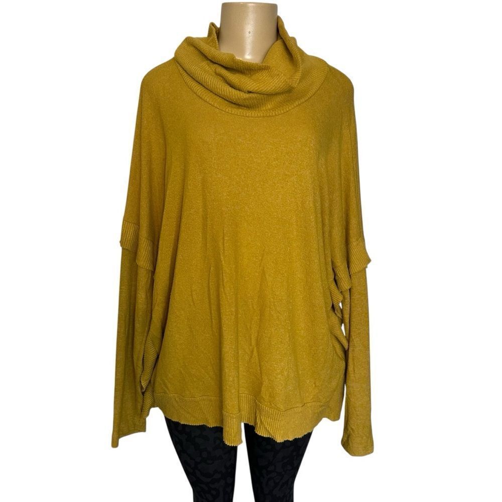 Anthropologie Gold Cowl Sweater Postage Stamp oversized funnel neck long sleeve
